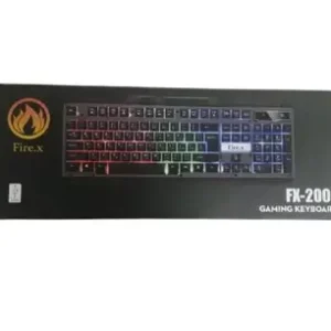 كيبورد للالعاب من فاير اكس FX-2000 باضاءة 7 الوان وتاثير فضاء لوني RGB 104 ومفاتيح انجليزي وعربي - اسود، USB
